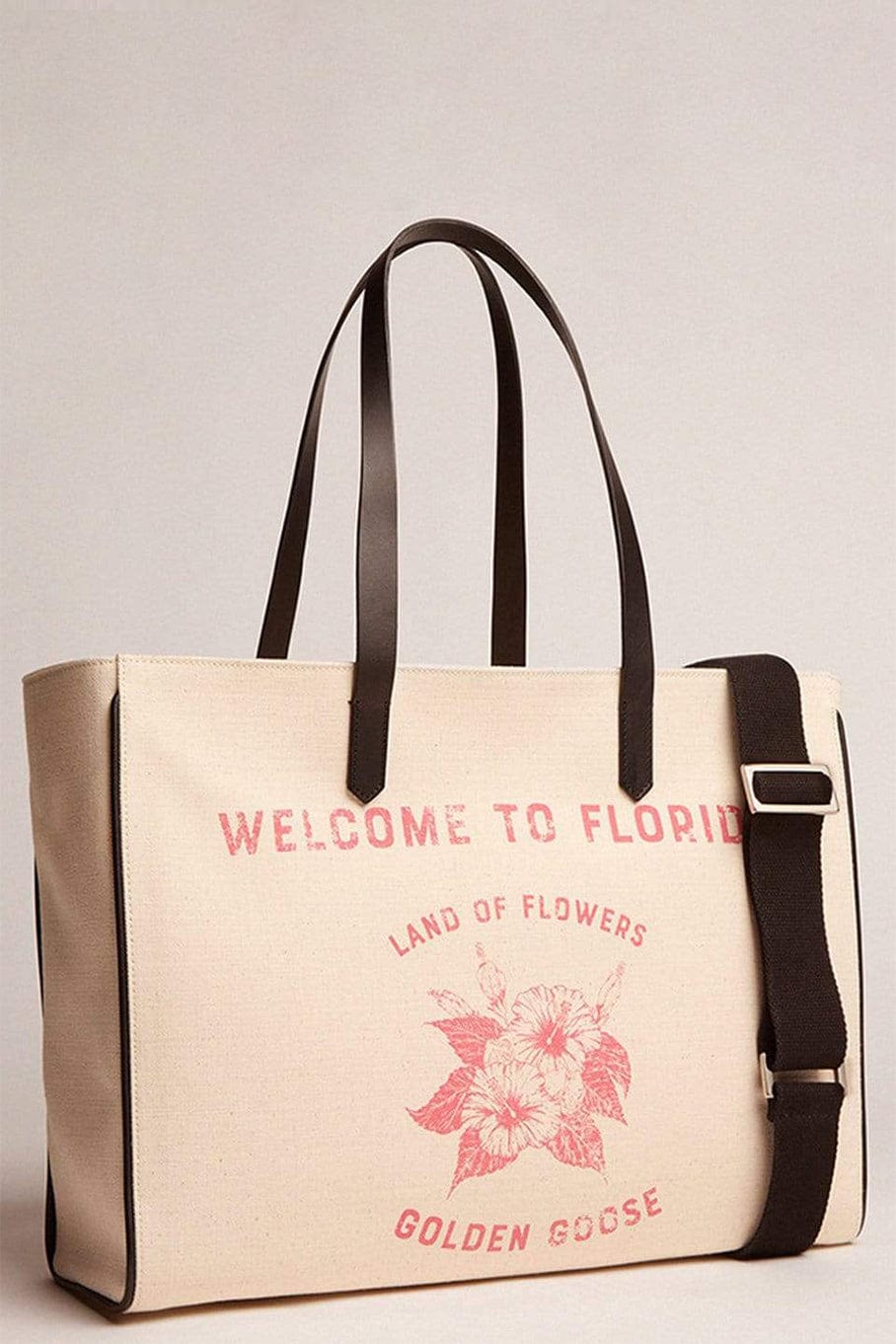 GOLDEN GOOSE-California Bag E-W "Welcome to Florida"-WHT/PNK
