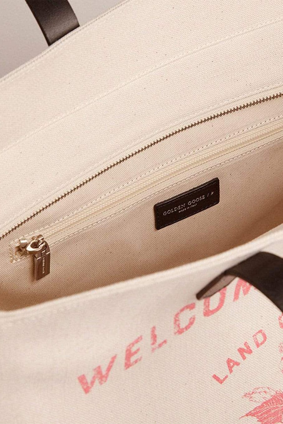 GOLDEN GOOSE-California Bag E-W "Welcome to Florida"-WHT/PNK