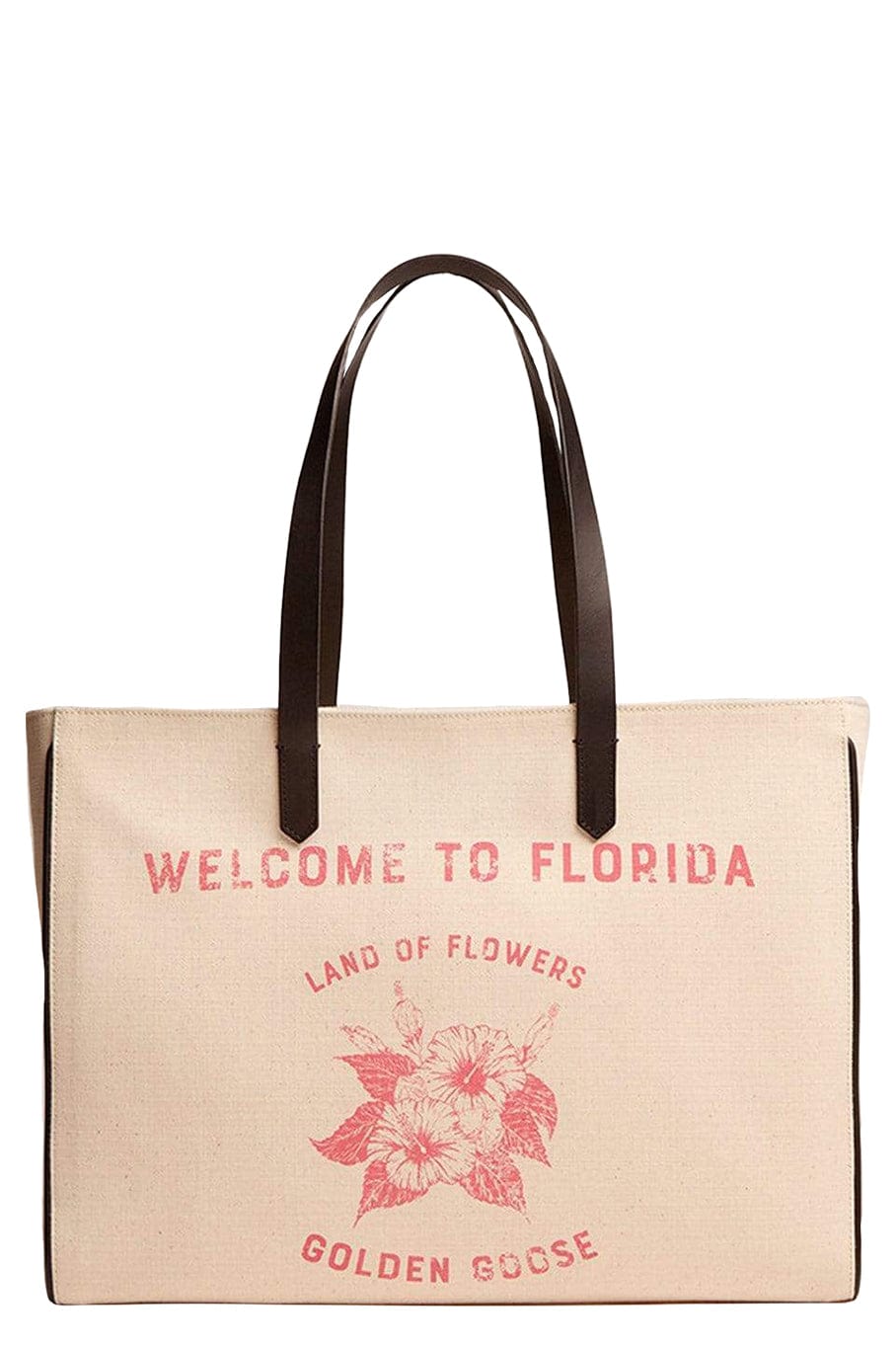 GOLDEN GOOSE-California Bag E-W "Welcome to Florida"-WHT/PNK
