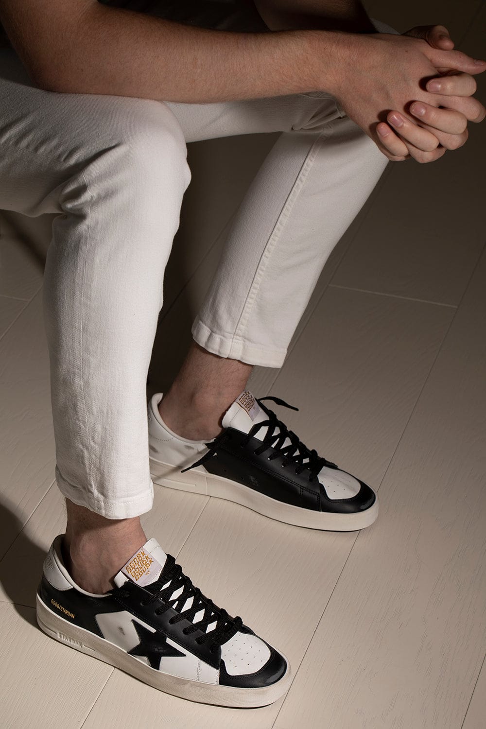 Men s Black and White Leather Stardan Sneaker