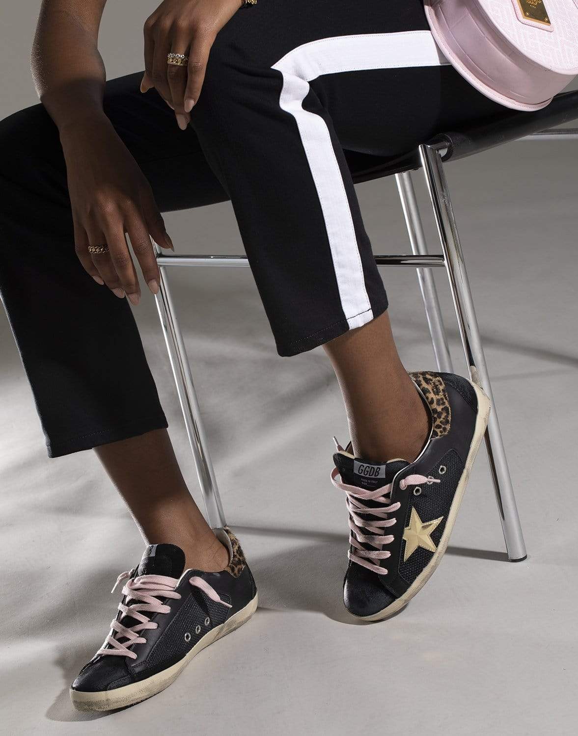 GOLDEN GOOSE-Super-Star Leather & Net Sneaker - Upper Suede Toe & Spur 3D Star Horsy Heel-