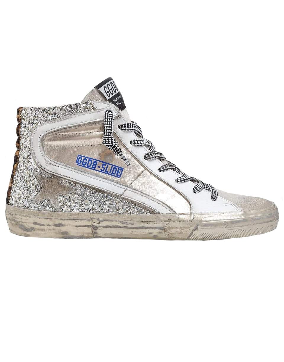 GOLDEN GOOSE-Slide Laminated & Glitter Upper Suede Toe Leather Wave Horsy Heel-
