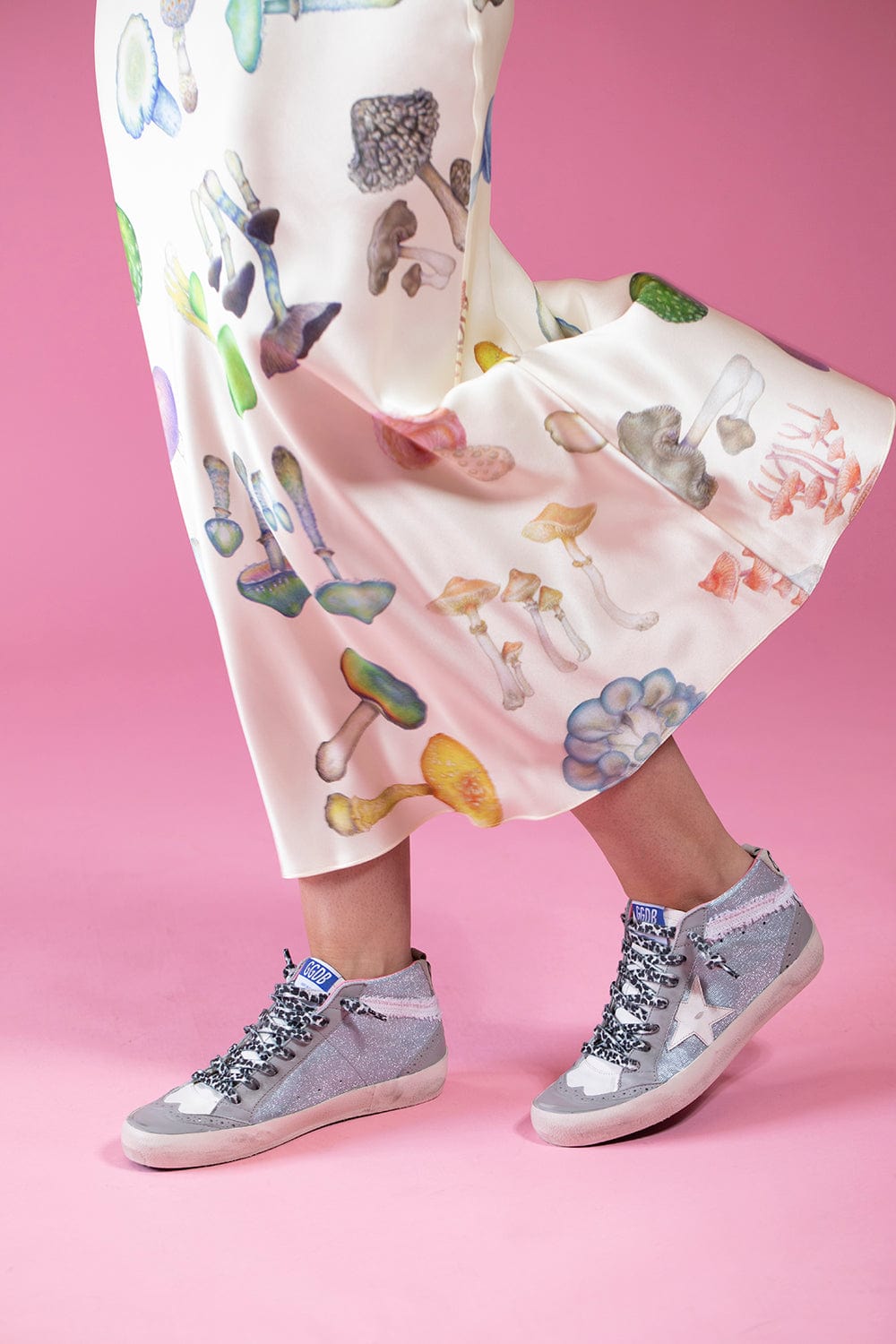 GOLDEN GOOSE-Mid Star Checkered Glitter Star Sneaker-
