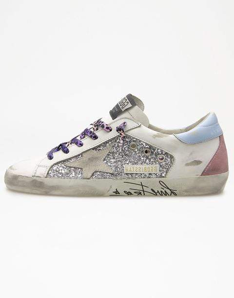 GOLDEN GOOSE-Super-Star Glitter and Leather Sneaker-