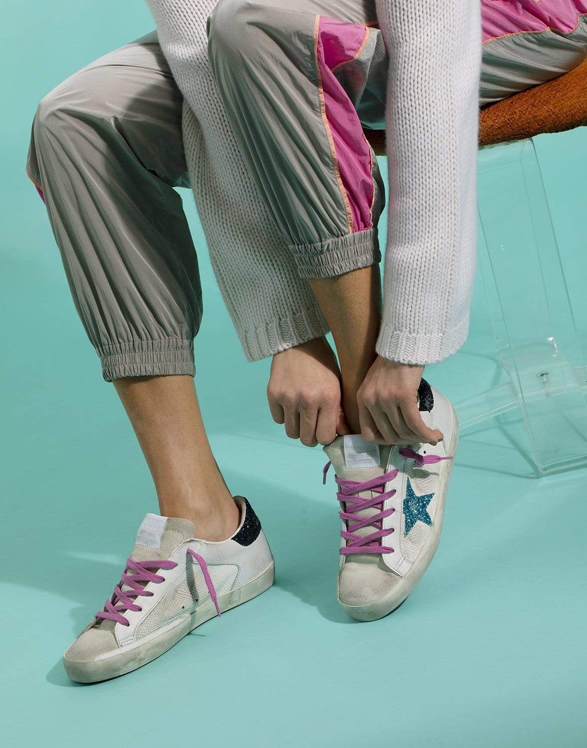 GOLDEN GOOSE-Embossed Python Print and Glitter Heel Super Star Sneaker-