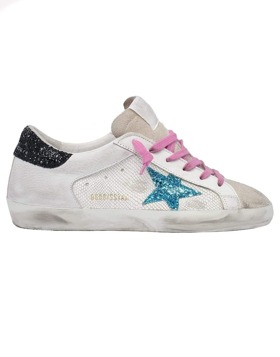GOLDEN GOOSE-Embossed Python Print and Glitter Heel Super Star Sneaker-