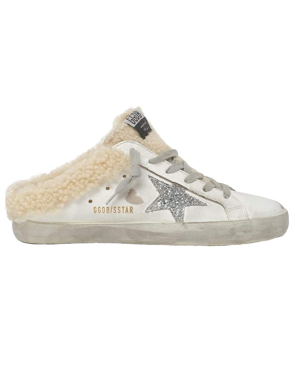 GOLDEN GOOSE-Super-Star Sabot Leather Slip-On Sneaker - Upper Glitter Star Shearling Lining-