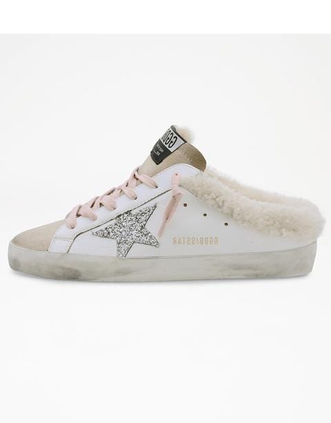 GOLDEN GOOSE-Sabot Suede Toe Shearling Lining Glitter Star Sneaker-