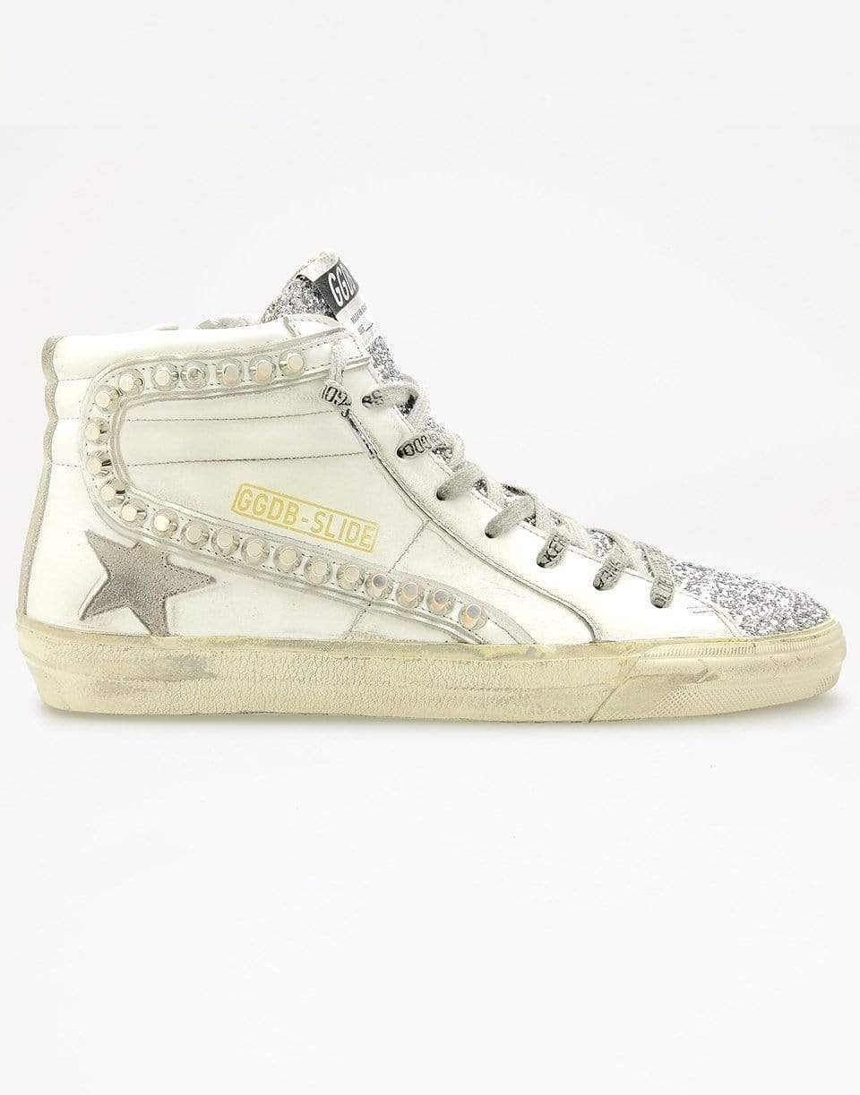 GOLDEN GOOSE-Slide Leather Upper Glitter Toe Sneaker-