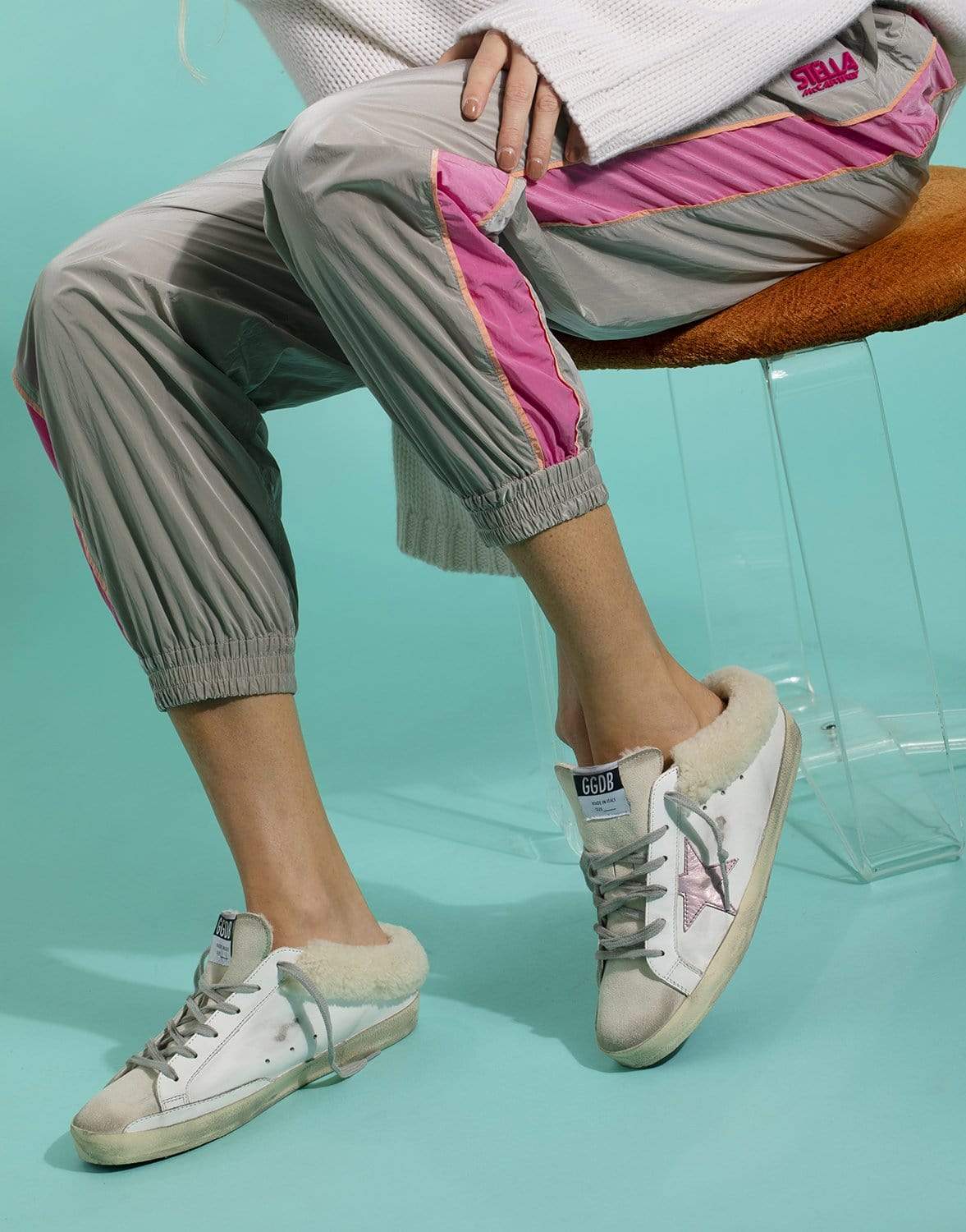 GOLDEN GOOSE-Super-Star Sabot Leather Slip-On Sneaker - Upper Suede Toe Laminated Star Shearling Lining-