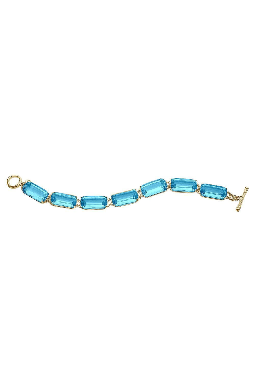 Blue Topaz Single Line Gossip Bracelet-YELLOW GOLD-6.5-JEWELRYFINE JEWELBRACELET O-GOSHWARA