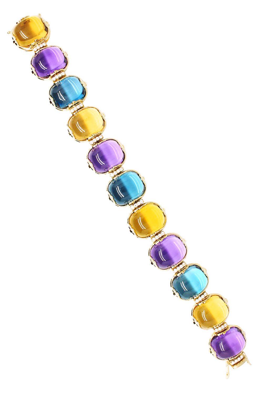 London Blue Topaz Amethyst Diamond Cushion G-One Bracelet-YELLOW GOLD-6.75-JEWELRYFINE JEWELBRACELET O-GOSHWARA