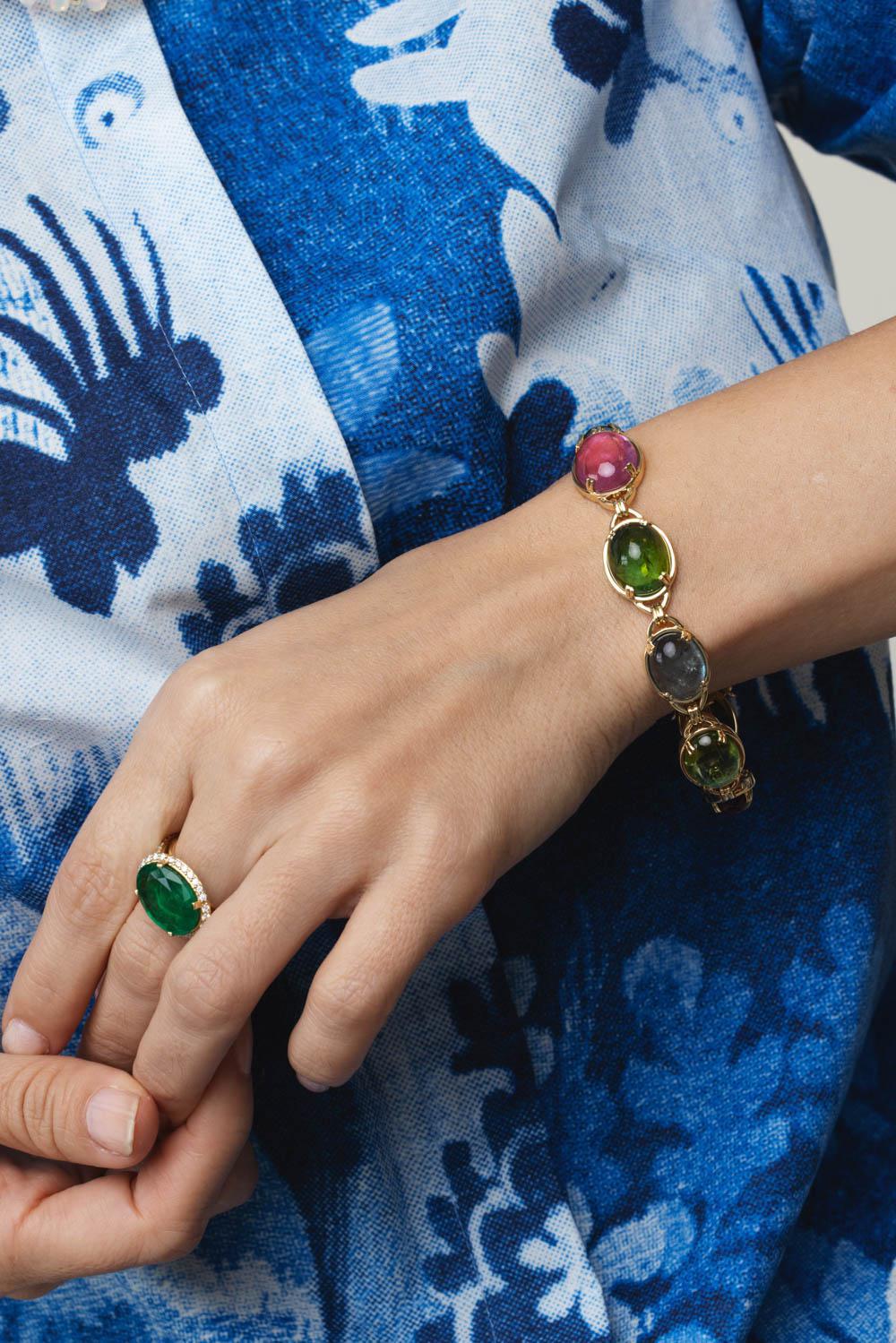 GOSHWARA-G-One Multi Tourmaline Bracelet-YELLOW GOLD