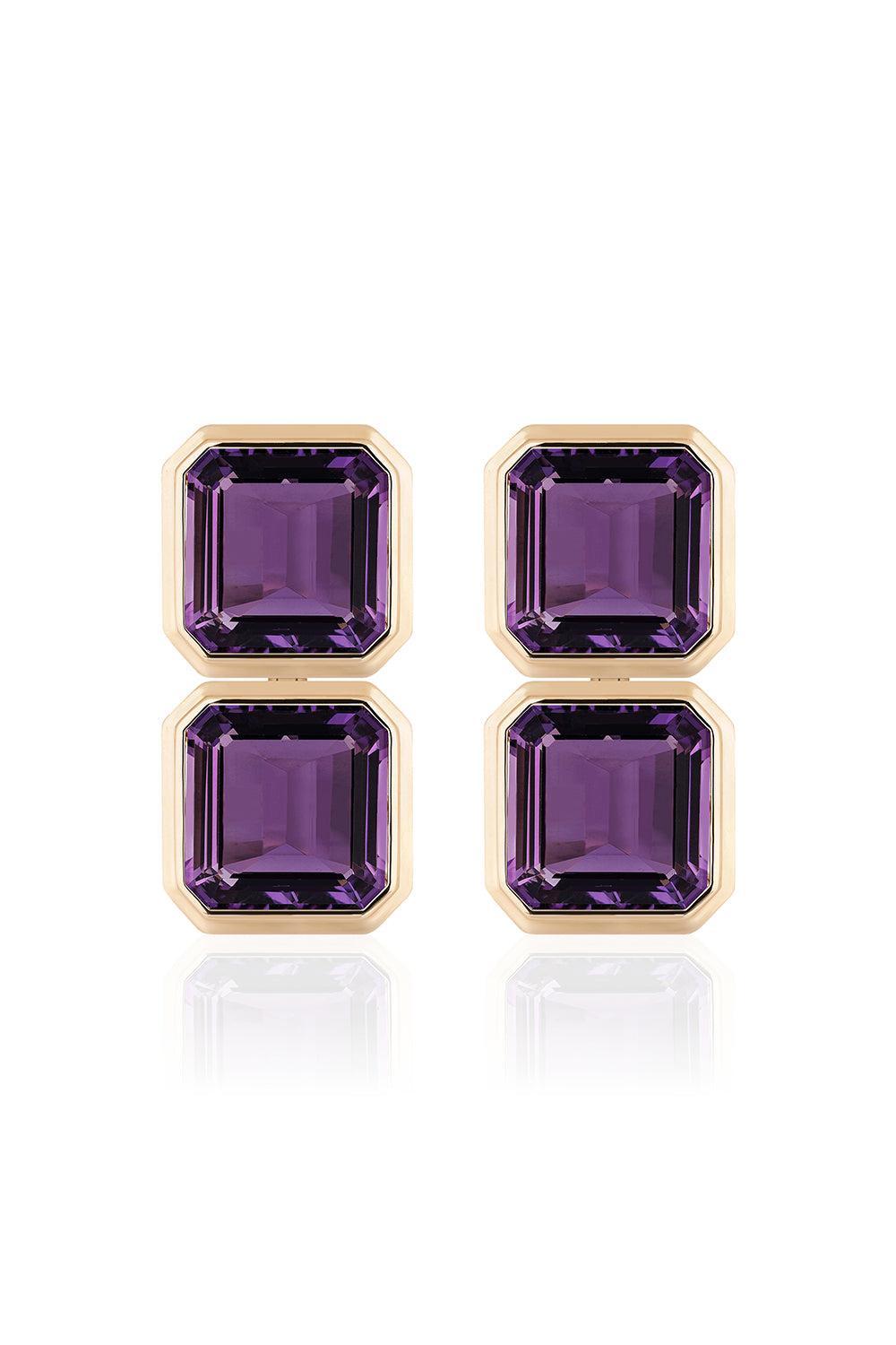 Amethyst Two Row Manhattan Earrings-YELLOW GOLD-JEWELRYFINE JEWELBRACELET O-GOSHWARA