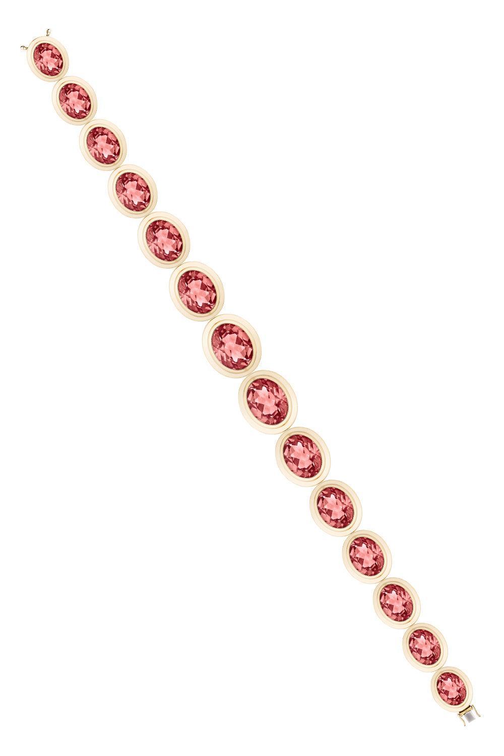 Pink Tourmaline Oval Bracelet-YELLOW GOLD-JEWELRYFINE JEWELBRACELET O-GOSHWARA