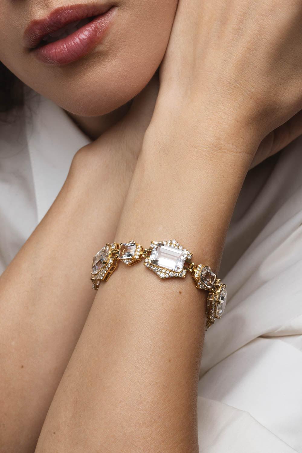 GOSHWARA-Rainforest Rock Crystal Bracelet-YELLOW GOLD