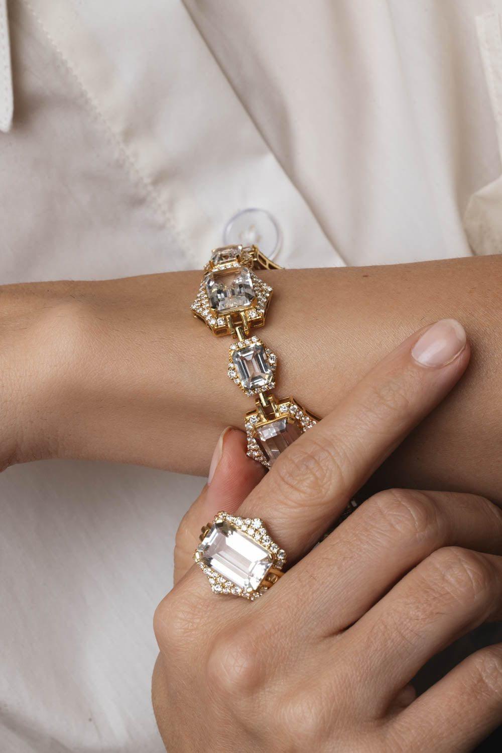 GOSHWARA-Rainforest Rock Crystal Bracelet-YELLOW GOLD