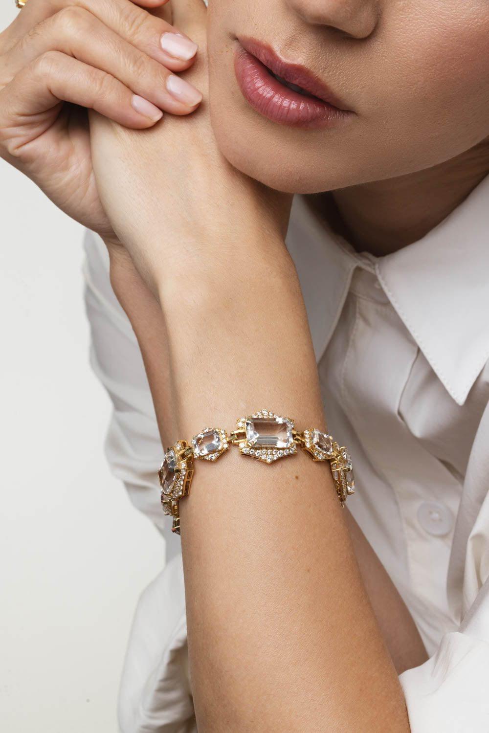 GOSHWARA-Rainforest Rock Crystal Bracelet-YELLOW GOLD