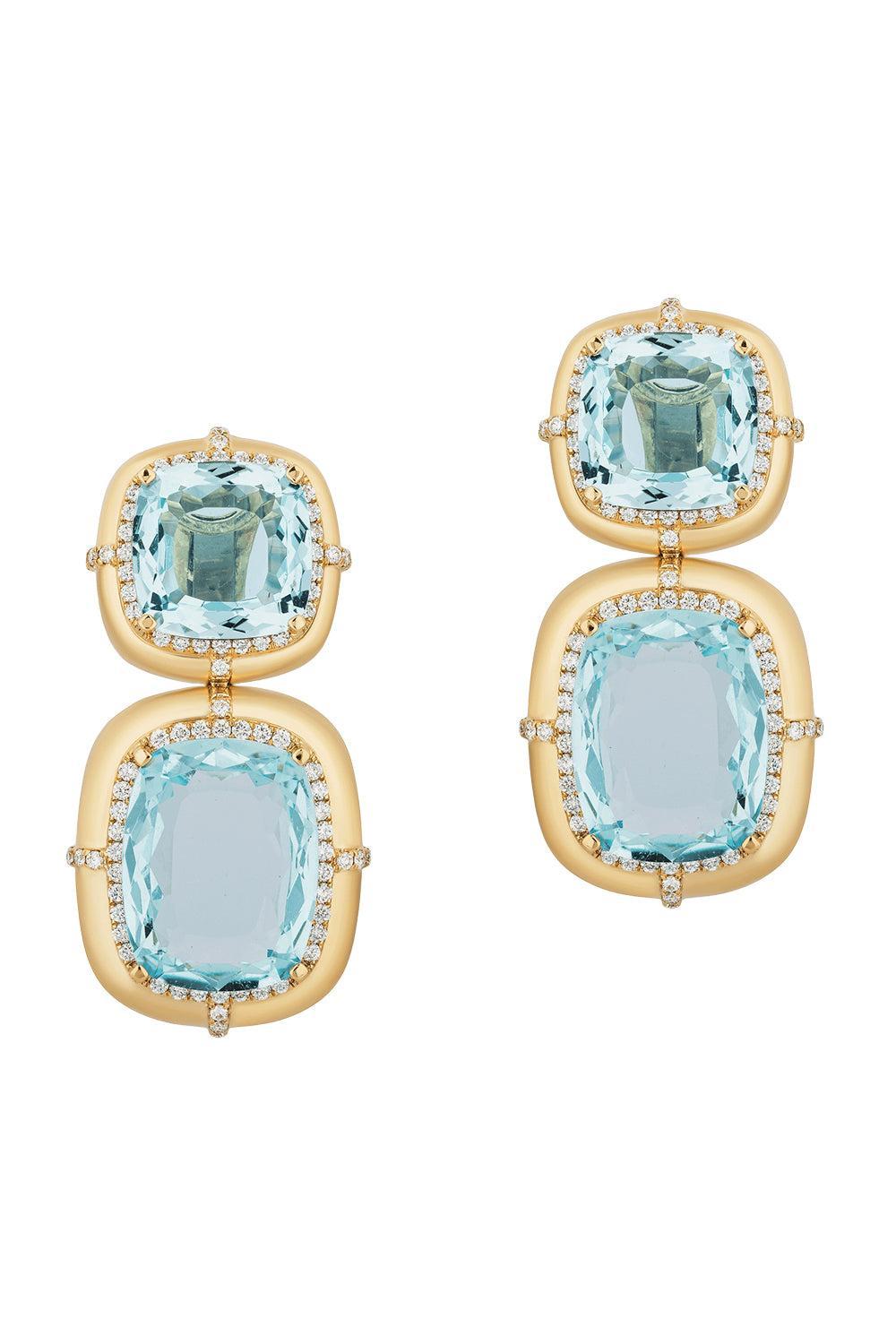 Two Row Aquamarine G-Classics Earrings-YELLOW GOLD-JEWELRYFINE JEWELEARRING-GOSHWARA