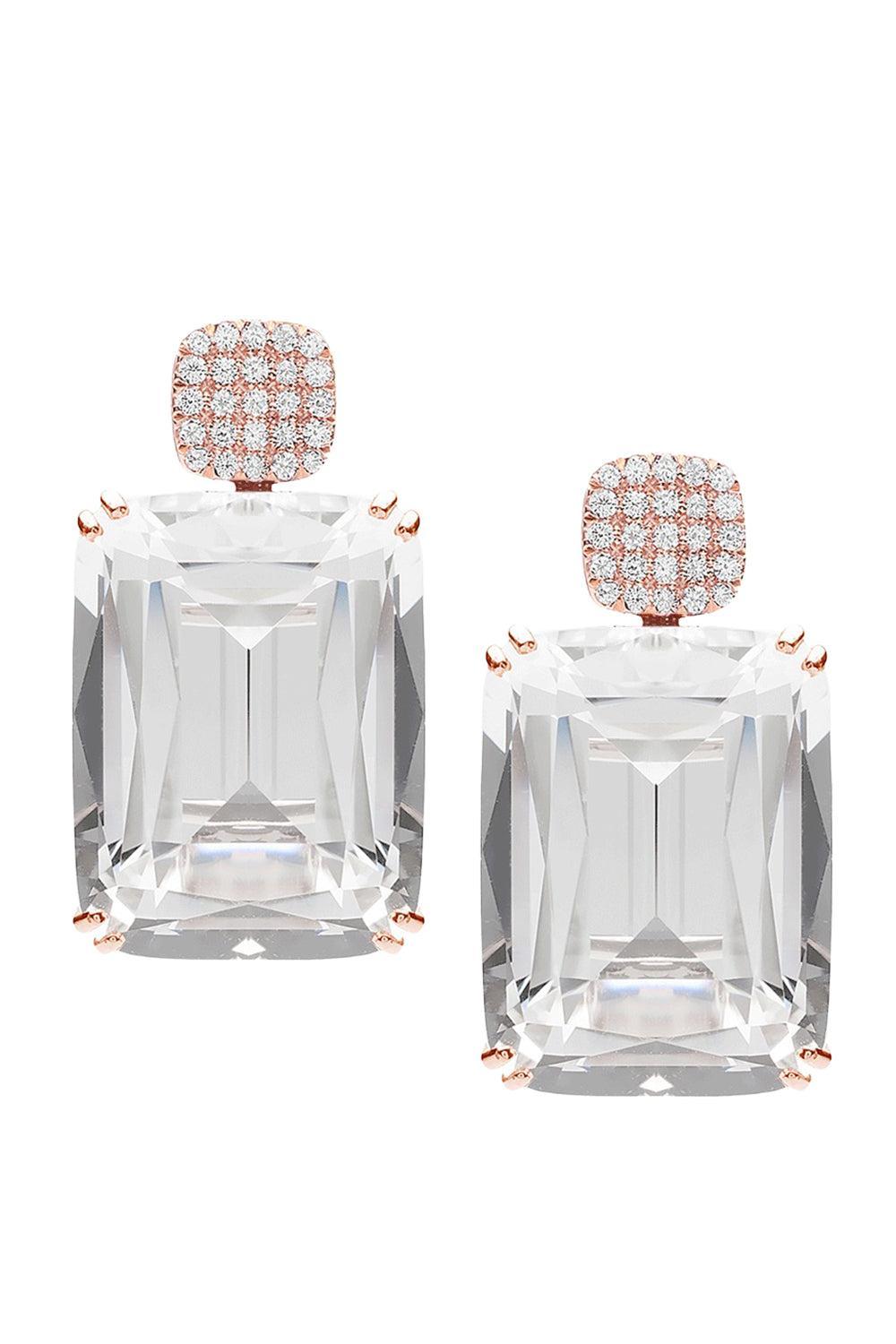 Diamond Motif Rock Crystal Cushion Cut Gossip Earrings-ROSE GOLD-JEWELRYFINE JEWELEARRING-GOSHWARA