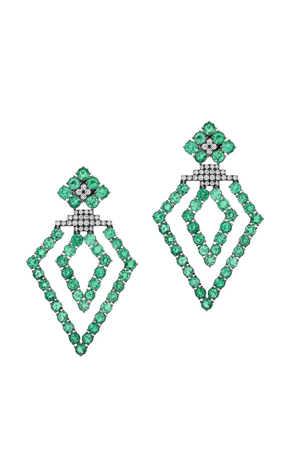 G-One Emerald Diamond Mix Shape Earrings-YELLOW GOLD-JEWELRYFINE JEWELEARRING-GOSHWARA
