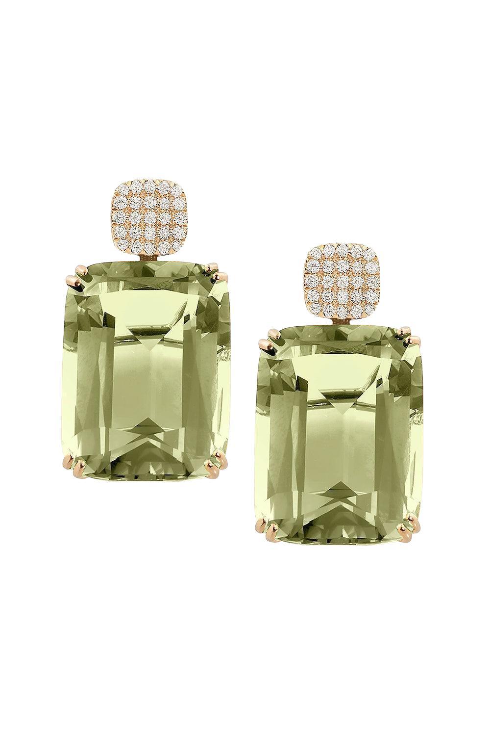 Prasiolite Cushion Gossip Earrings-YELLOW GOLD-JEWELRYFINE JEWELEARRING-GOSHWARA