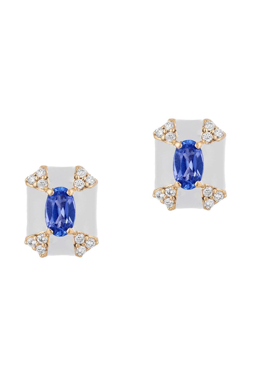 Sapphire Diamond White Stud Queen Earrings-YELLOW GOLD-JEWELRYFINE JEWELEARRING-GOSHWARA