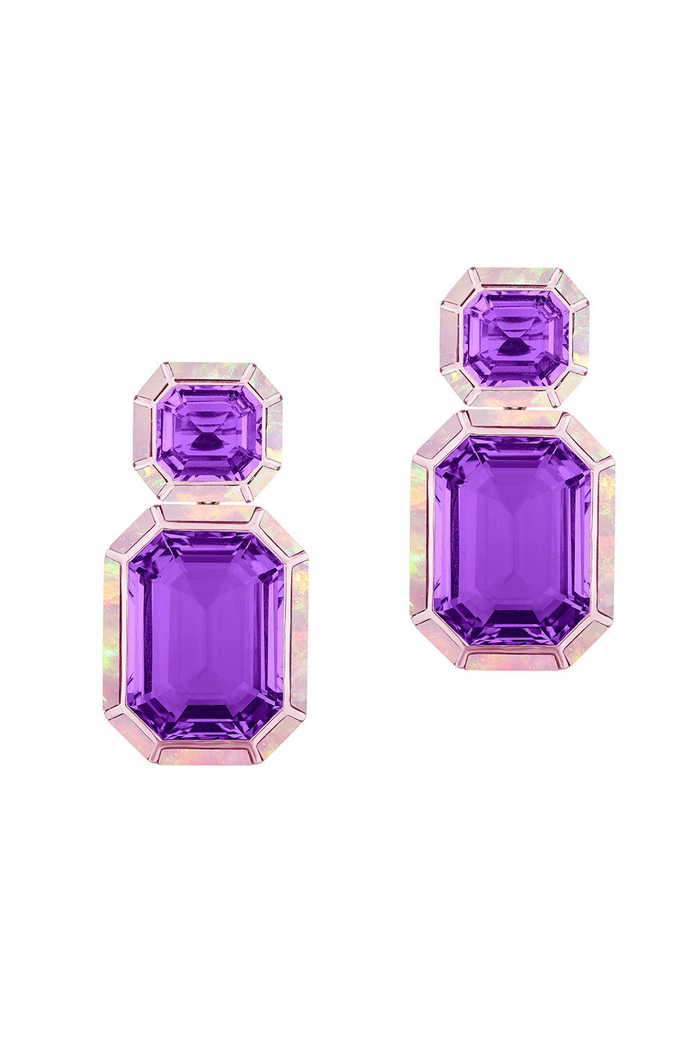 GOSHWARA-Melange Amethyst Pink Opal Earrings-ROSE GOLD