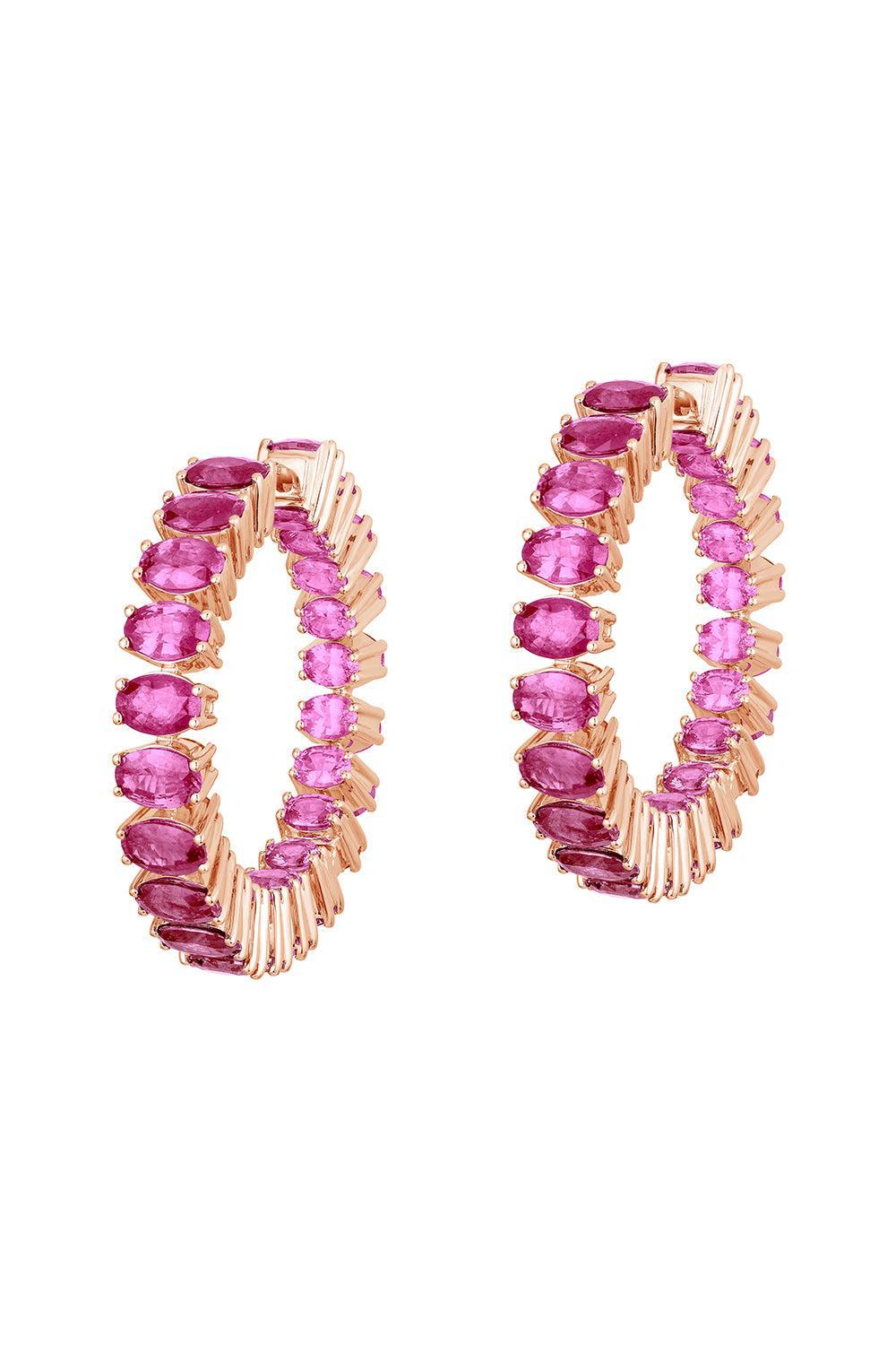 Pink Sapphire Oval Hoop Earrings-ROSE GOLD-JEWELRYFINE JEWELEARRING-GOSHWARA