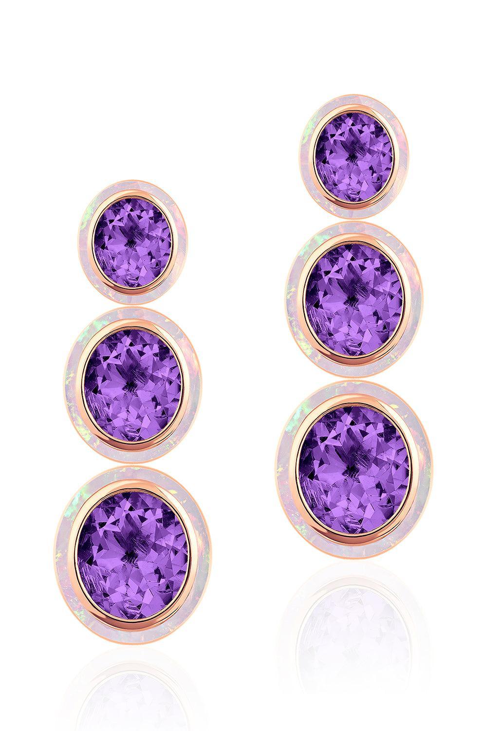 Three Tier Oval Amethyst Melange Earrings-ROSE GOLD-JEWELRYFINE JEWELEARRING-GOSHWARA