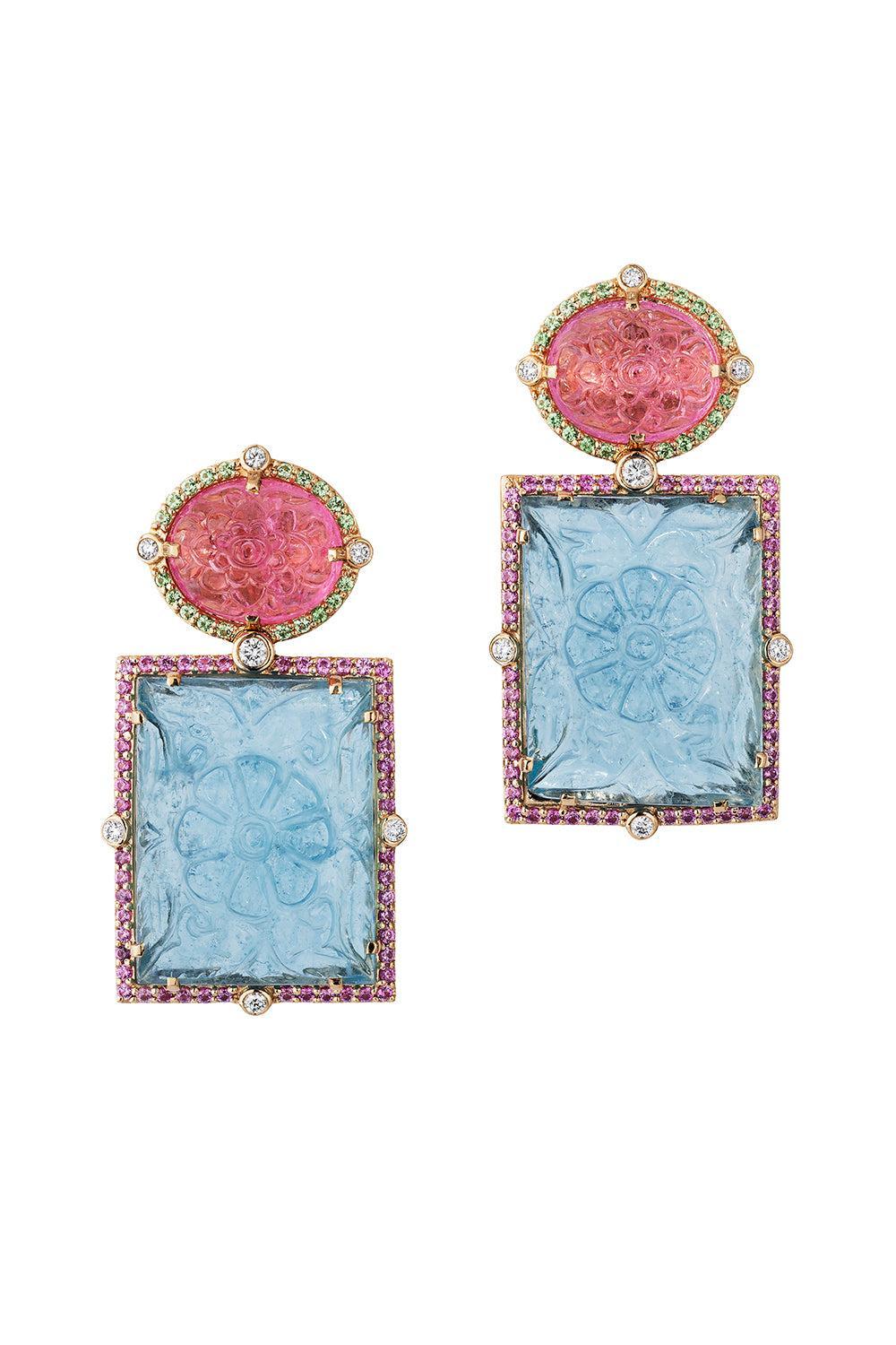 Aquamarine Tourmaline G-One Earrings-YELLOW GOLD-JEWELRYFINE JEWELEARRING-GOSHWARA