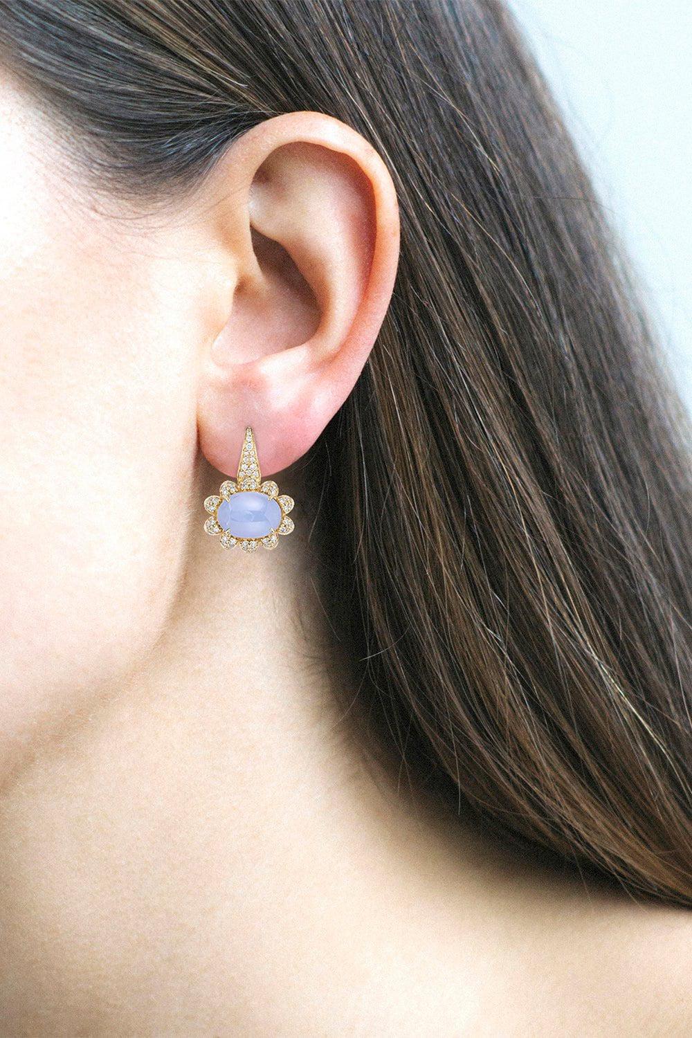 GOSHWARA-Blue Chalcedony Diamond Earrings-YELLOW GOLD