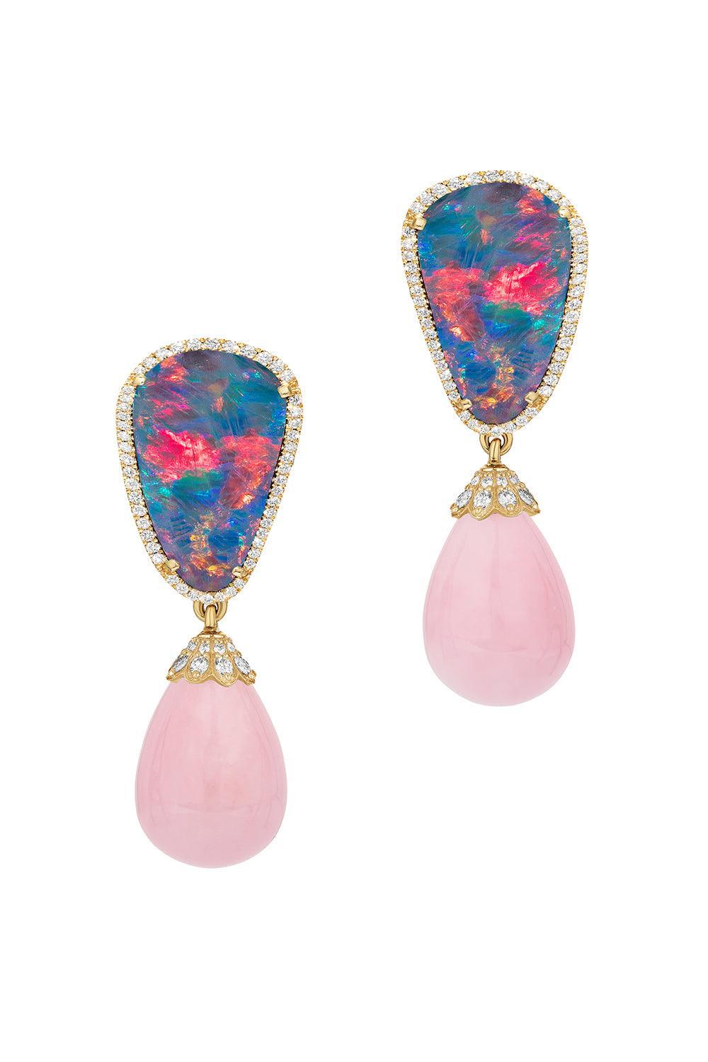 Blue Pink Opal G-One Drop Earrings-YELLOW GOLD-JEWELRYFINE JEWELEARRING-GOSHWARA