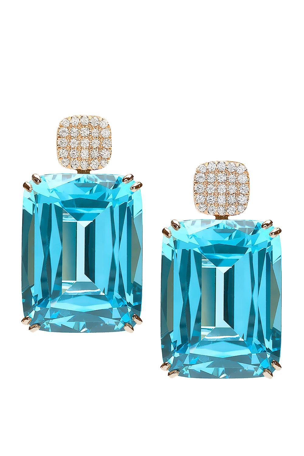 Blue Topaz Cushion Gossip Earrings-YELLOW GOLD-JEWELRYFINE JEWELEARRING-GOSHWARA