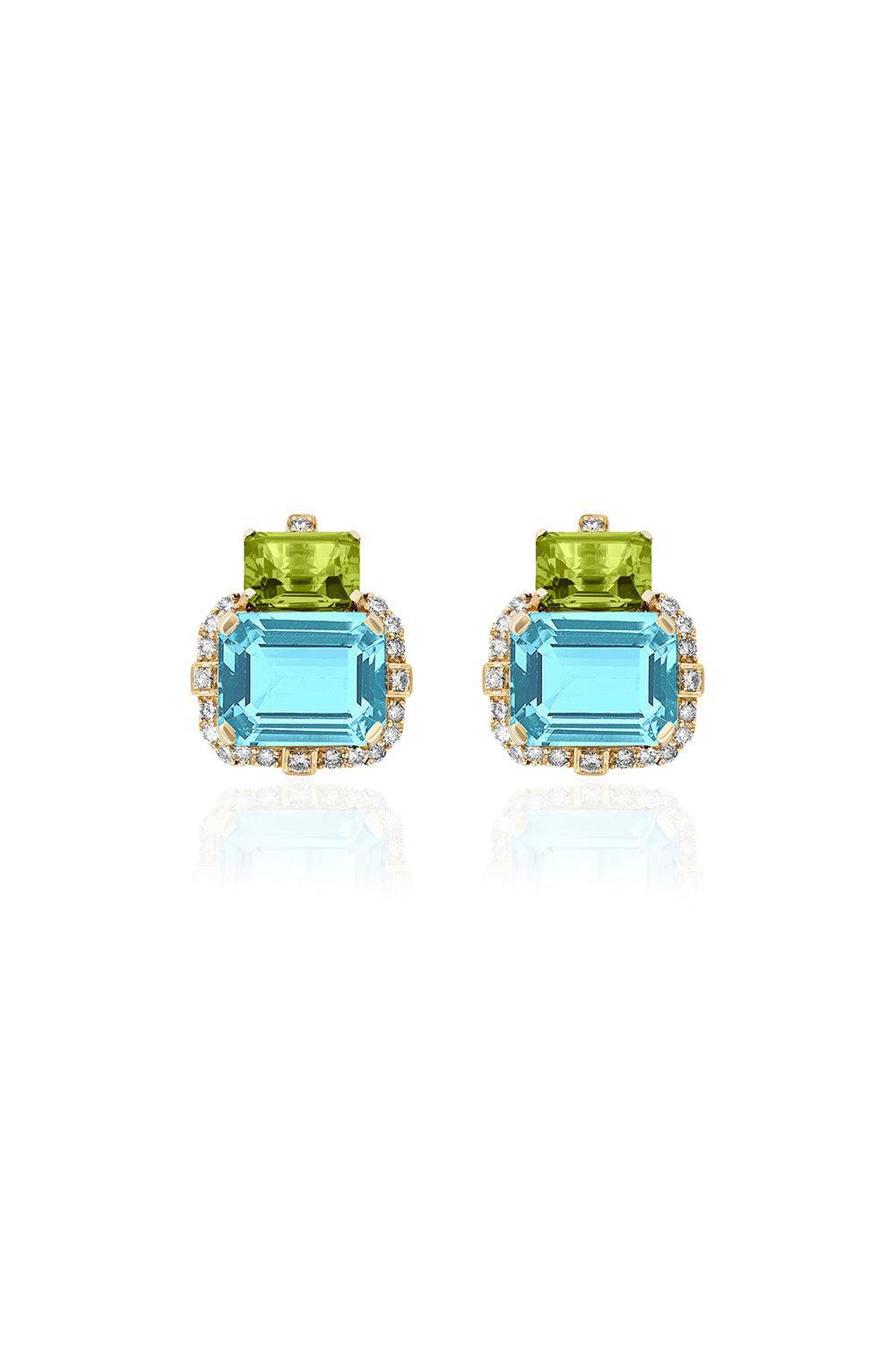 Blue topaz Peridot Two Drop Gossip Earrings-YELLOW GOLD-JEWELRYFINE JEWELEARRING-GOSHWARA