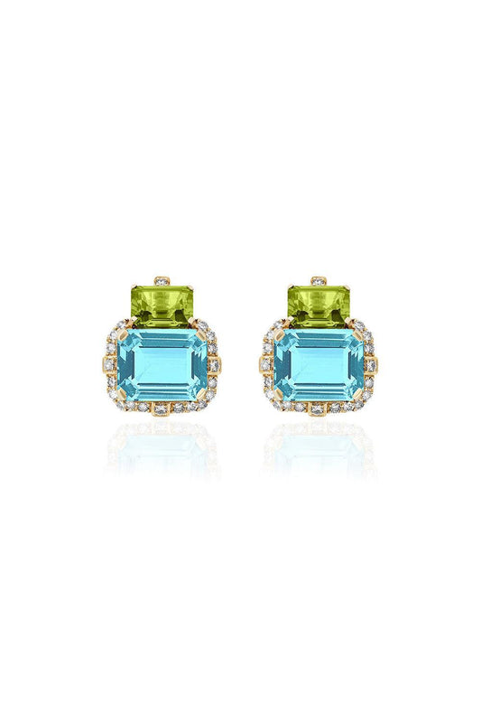 Blue topaz Peridot Two Drop Gossip Earrings-YELLOW GOLD-JEWELRYFINE JEWELEARRING-GOSHWARA