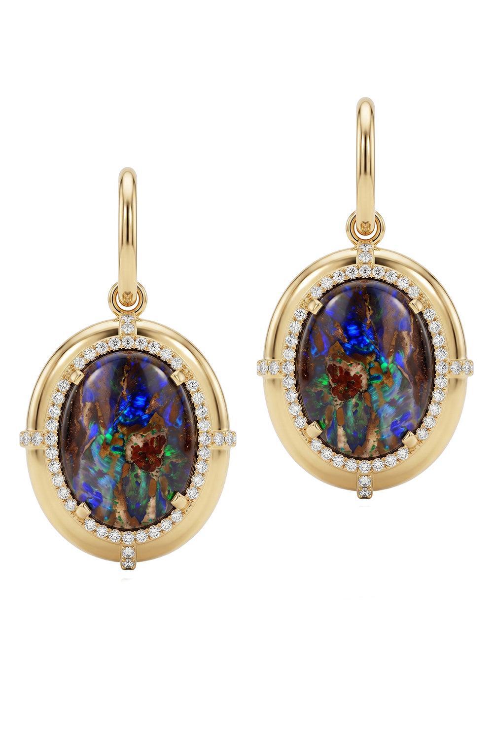 Brown Opal Diamond Medallion Earrings-YELLOW GOLD-JEWELRYFINE JEWELEARRING-GOSHWARA