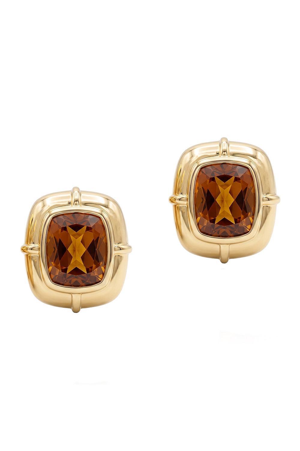 Brown Zircon Cushion Earrings-YELLOW GOLD-JEWELRYFINE JEWELEARRING-GOSHWARA