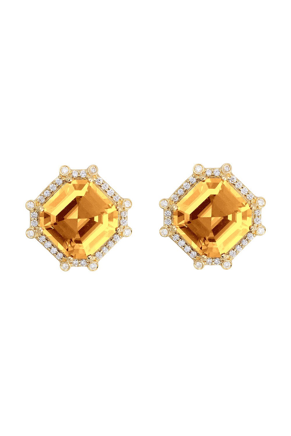 GOSHWARA-Citrine Diamond Stud Earrings-YELLOW GOLD