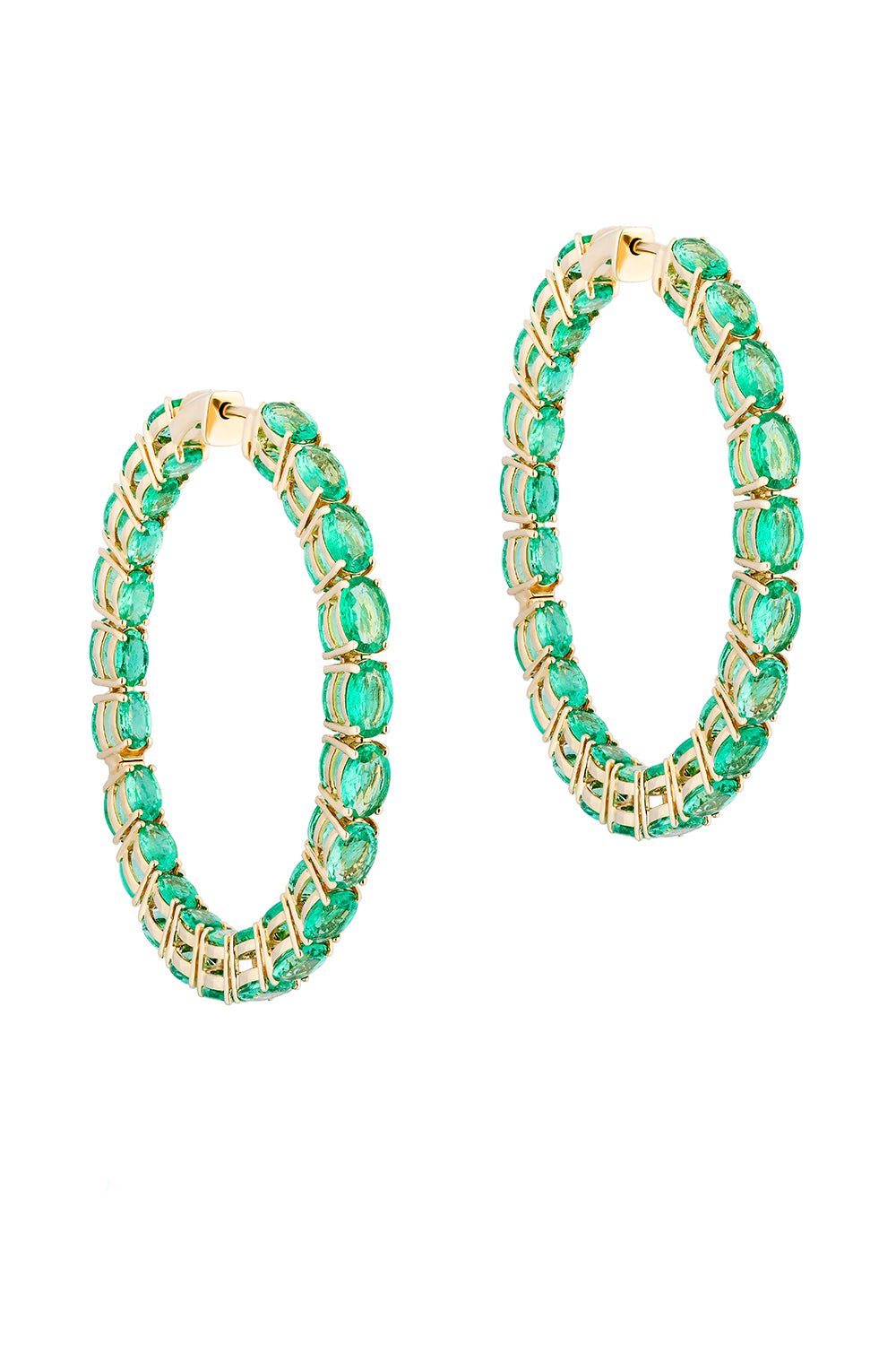 GOSHWARA-Emerald Hoop Earrings-YELLOW GOLD