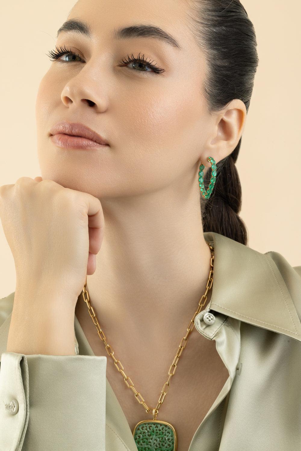 Emerald Oval Heart G - One Earrings-YELLOW GOLD-JEWELRYFINE JEWELEARRING-GOSHWARA