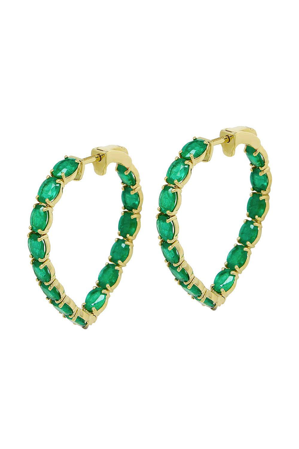 Emerald Oval Heart G - One Earrings-YELLOW GOLD-JEWELRYFINE JEWELEARRING-GOSHWARA