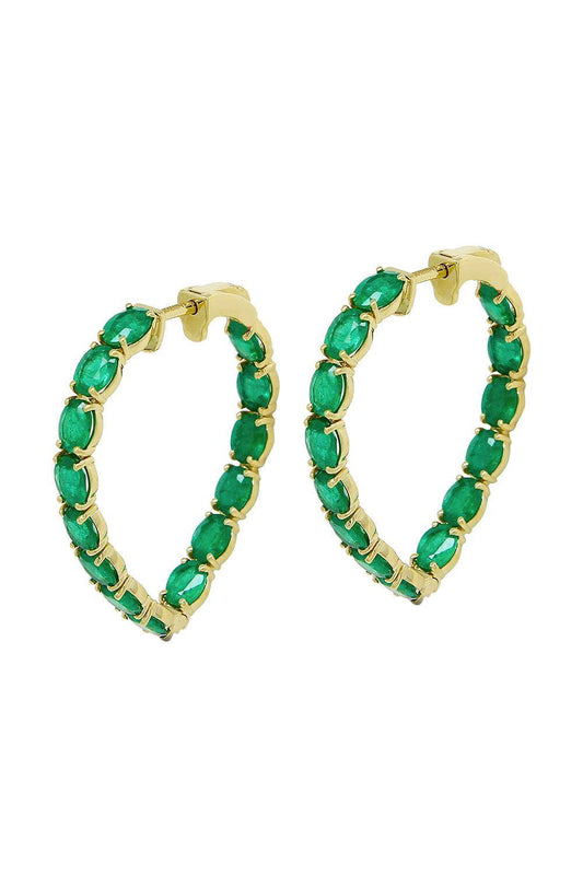 Emerald Oval Heart G - One Earrings-YELLOW GOLD-JEWELRYFINE JEWELEARRING-GOSHWARA