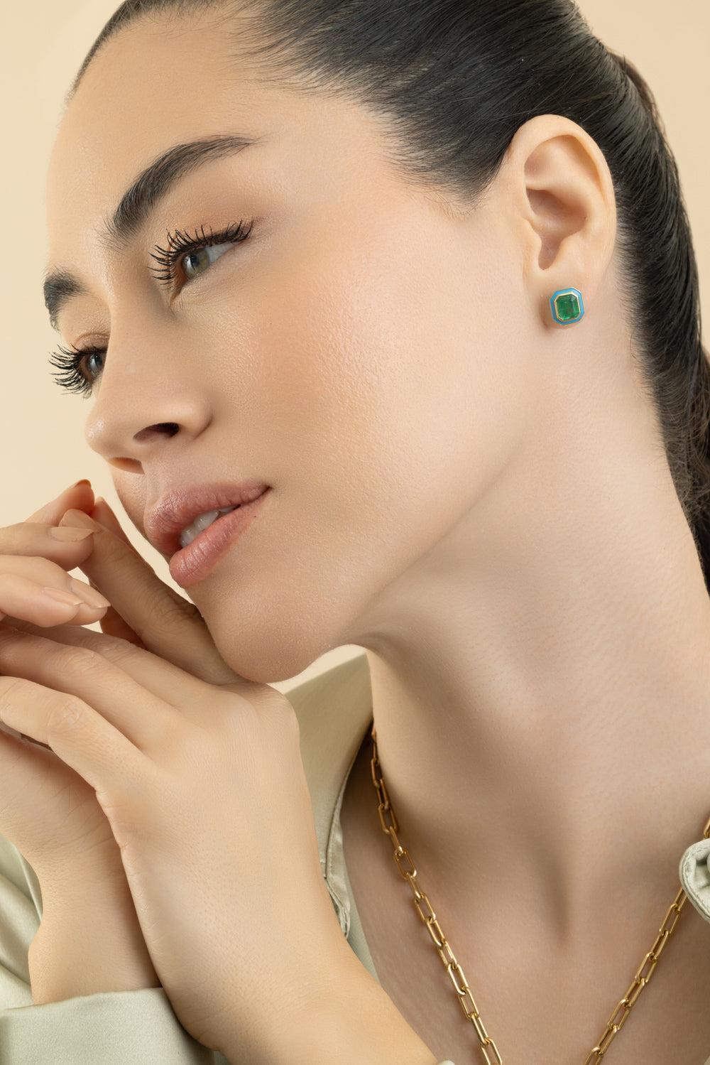 Emerald Stud Earrings-YELLOW GOLD-JEWELRYFINE JEWELEARRING-GOSHWARA