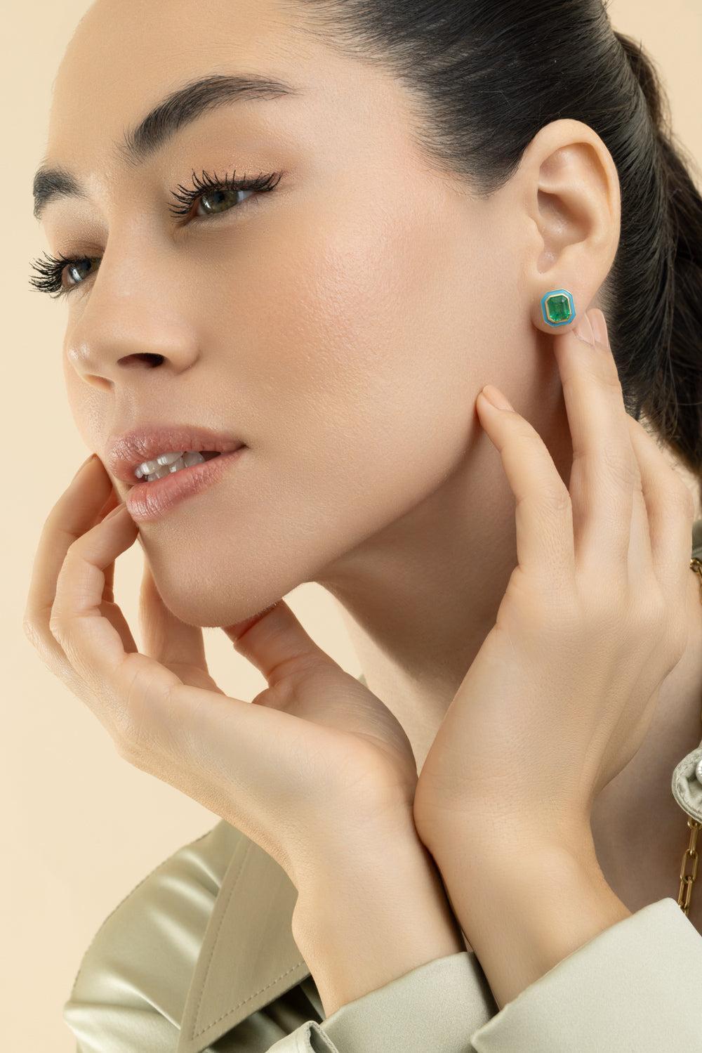 Emerald Stud Earrings-YELLOW GOLD-JEWELRYFINE JEWELEARRING-GOSHWARA