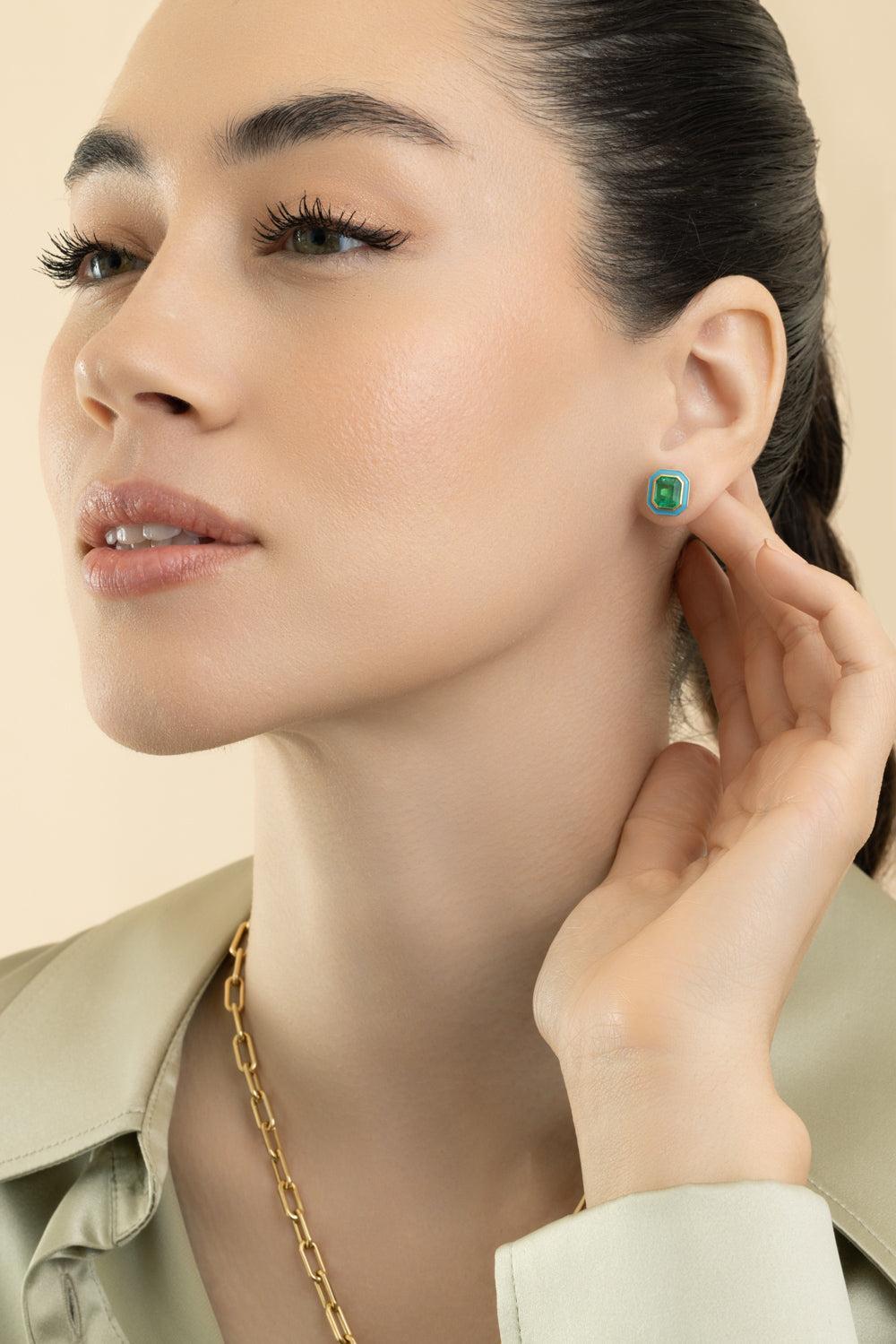 Emerald Stud Earrings-YELLOW GOLD-JEWELRYFINE JEWELEARRING-GOSHWARA