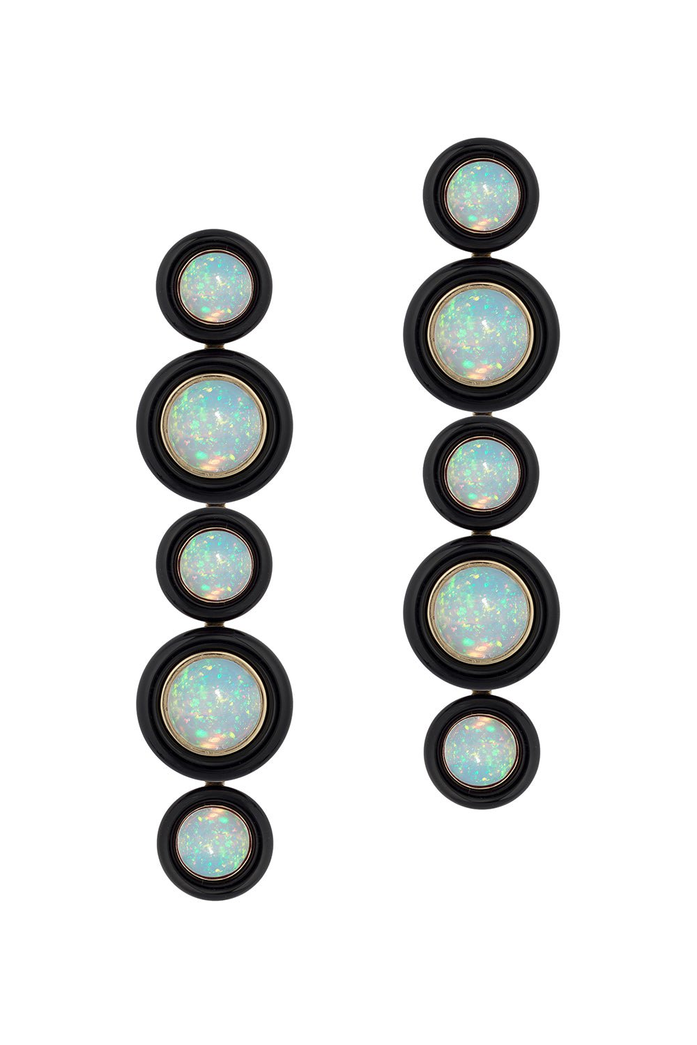 GOSHWARA-Five Tier Opal Onyx Earrings-YELLOW GOLD