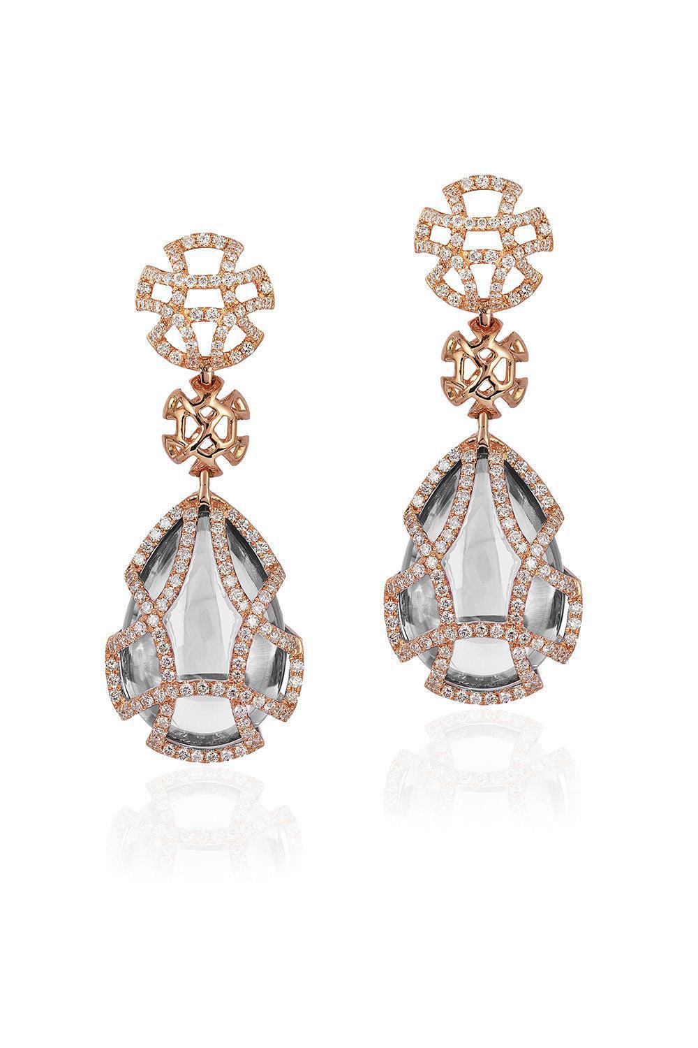 GOSHWARA-Freedom Rock Crystal Cage Earrings-YELLOW GOLD
