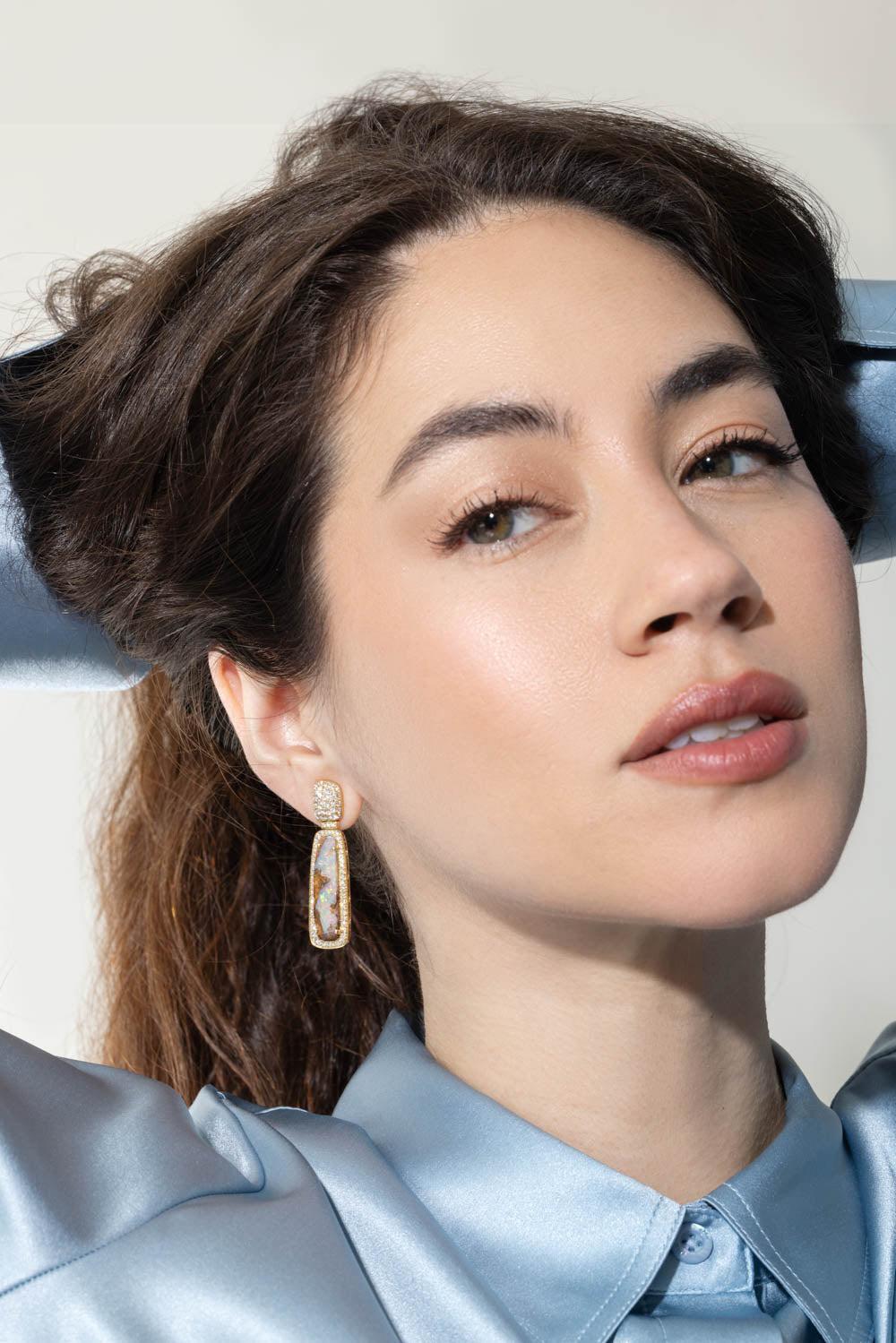 GOSHWARA-G-One Brown Opal Bella Earrings-YELLOW GOLD