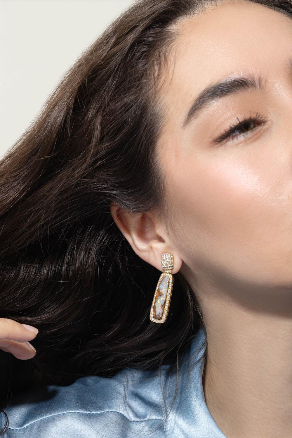 GOSHWARA-G-One Brown Opal Bella Earrings-YELLOW GOLD